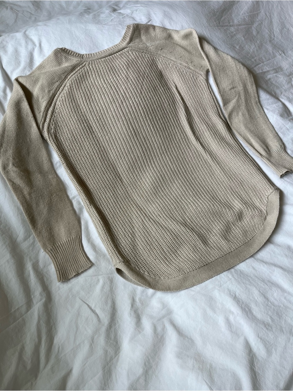 Women's Crewneck Knit Sweater in Light Beige, Small